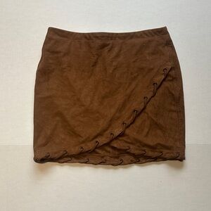 Brown Faux Suede Mini Skirt